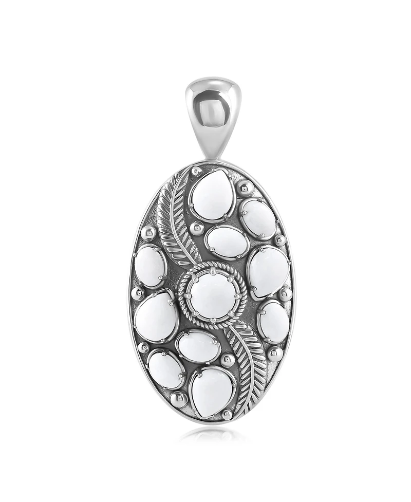 American West Jewelry Sterling Silver White Agate Oval Leaf Pendant Enhancer