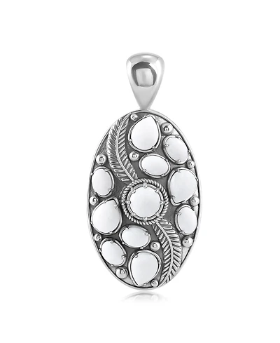 American West Jewelry Sterling Silver White Agate Oval Leaf Pendant Enhancer
