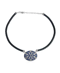American West Jewelry Sterling Silver Lapis Oval Pendant Black Leather Necklace, 17 to 20 Inches