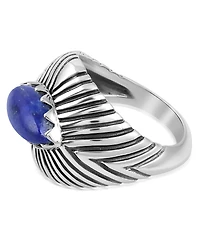 American West Jewelry Sterling Silver Lapis Marquise Gemstone Ribbed Ring