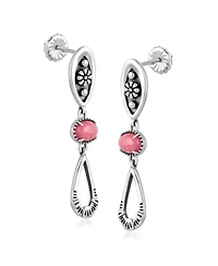 American West Jewelry Sterling Silver Rhodonite Teardrop Double Loop Gemstone Earrings