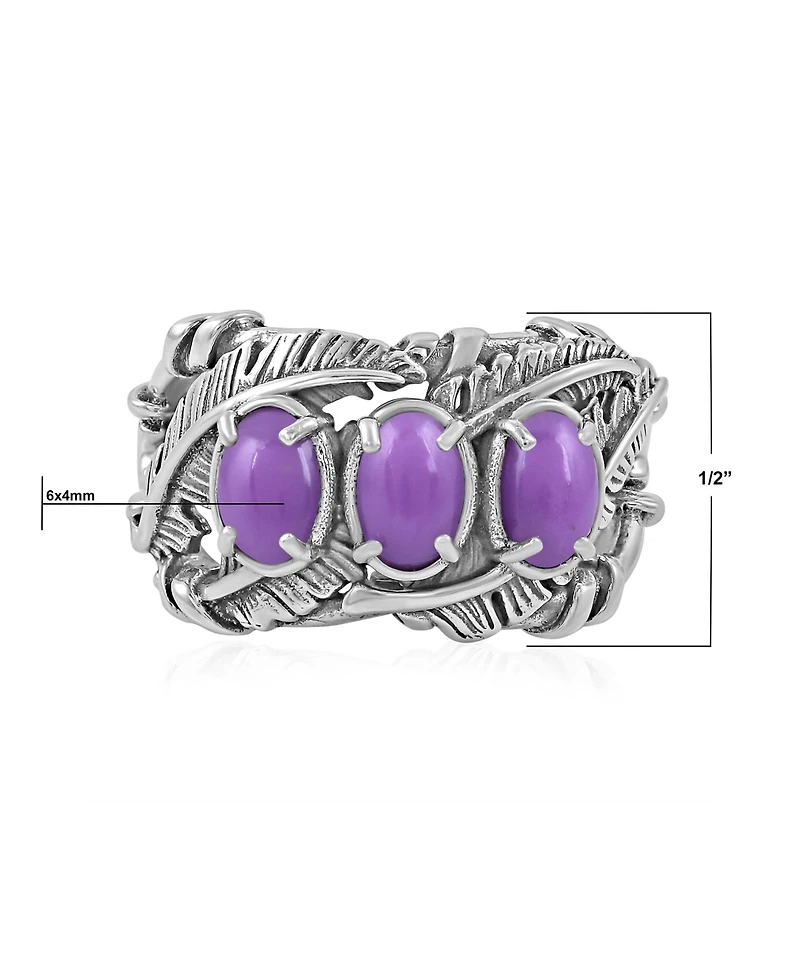 American West Jewelry Sterling Silver Phosphosiderite Three Stone Feather Ring, 7