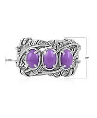 American West Jewelry Sterling Silver Phosphosiderite Three Stone Feather Ring, 7