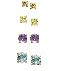 Macy's 4-Pair Amethyst, Blue Topaz, Citrine and Peridot (5-7/8 ct. t.w.) Stud Earrings in 14K Gold Over Sterling Silver
