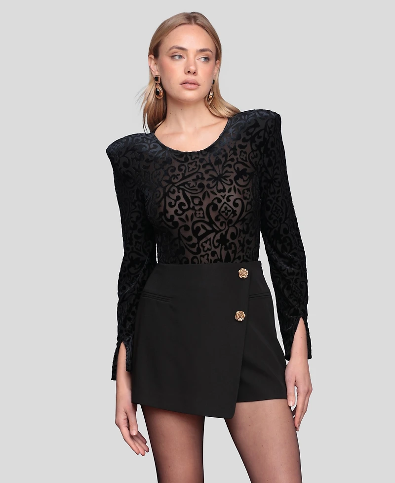 Avec Les Filles Women's Long Sleeve Bodysuit Top