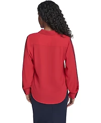Tommy Hilfiger Women's Long Sleeve Contrast Trim Button-Up Blouse
