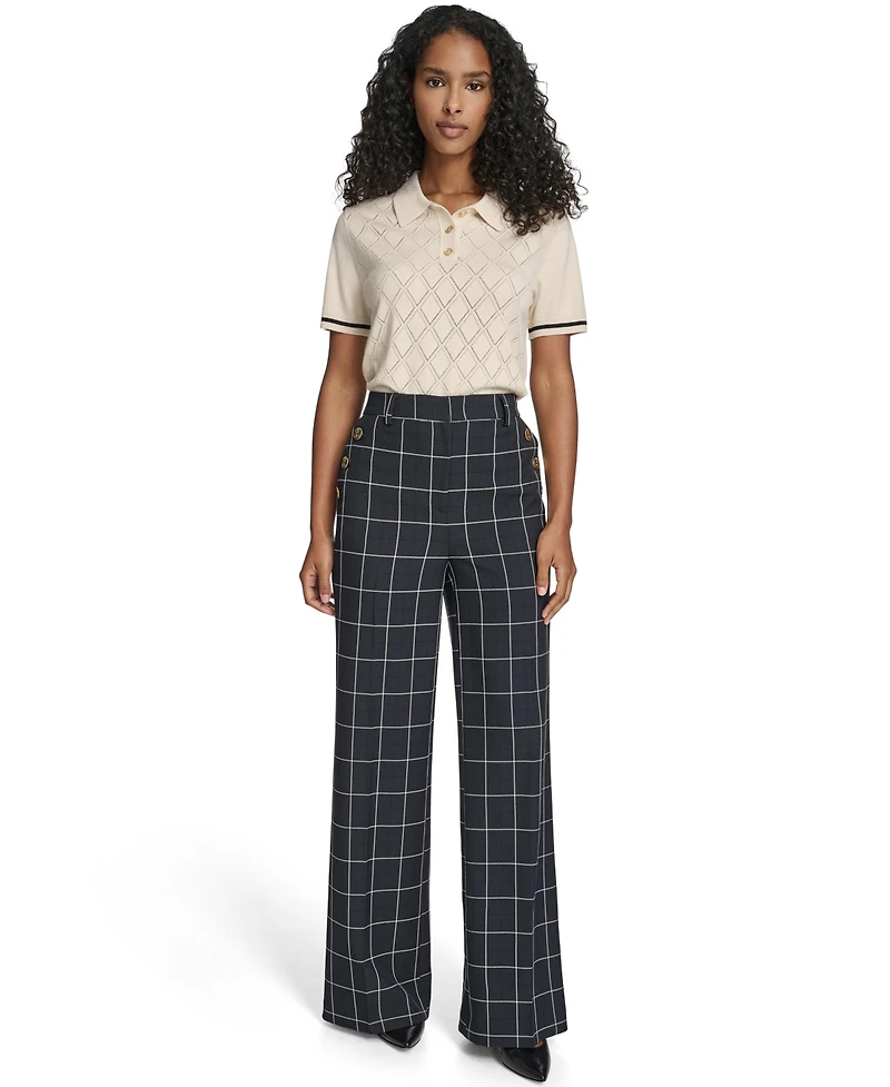 Tommy Hilfiger Women's High Rise Windowpane Sailor Pants