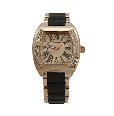 Olivia Pratt Black Rhinestone Accent Square Dial Metal Watch