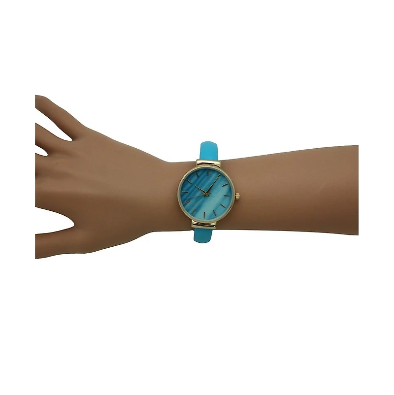 Olivia Pratt Leather Bangle Fashion Watch With Gradient Face - Turquoise