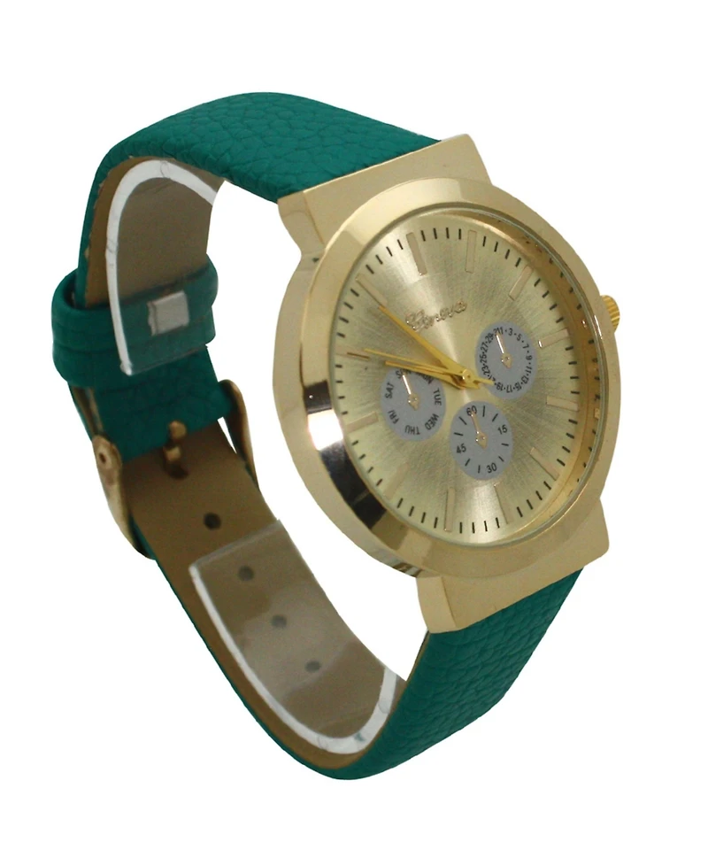 Olivia Pratt Teal Calendar Dial Gold Accented Leather Strap Watch
