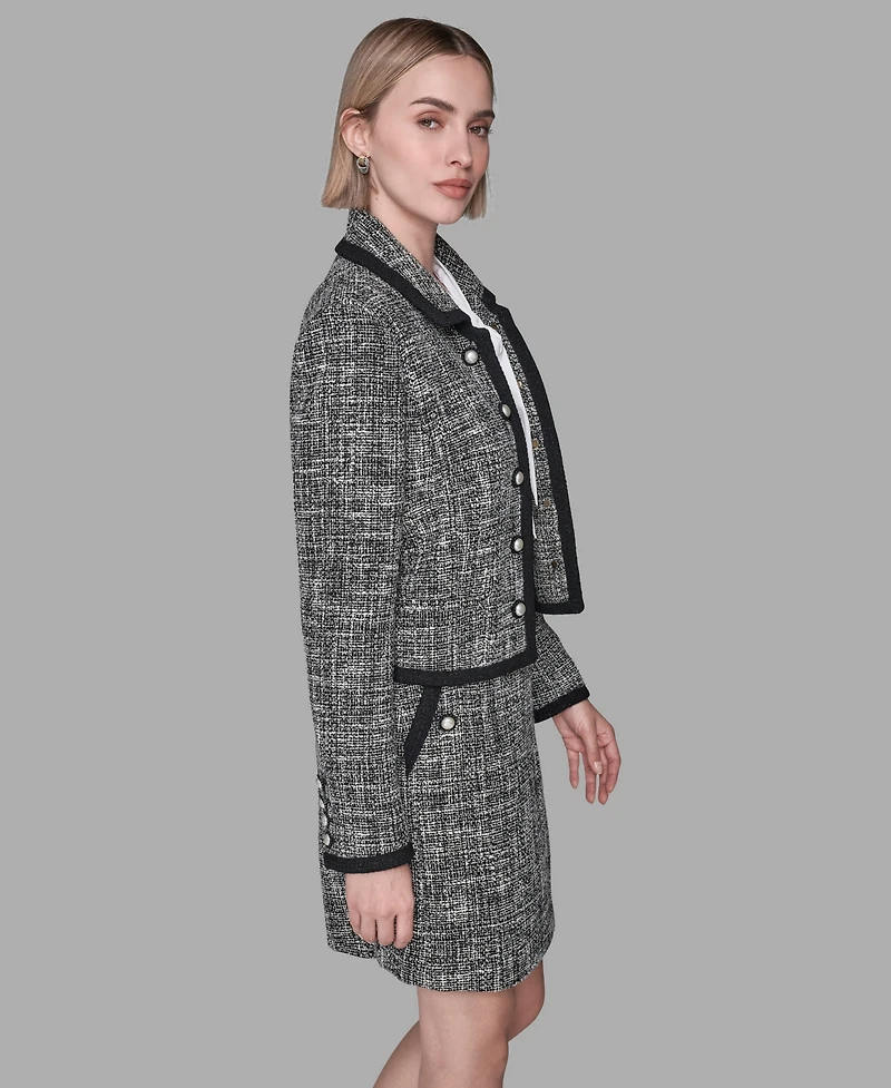 Karl Lagerfeld Paris Women's Cropped Open Front Tweed Jacket