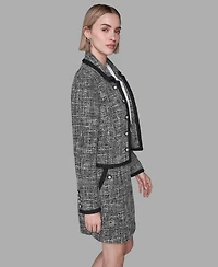 Karl Lagerfeld Paris Women's Cropped Open Front Tweed Jacket