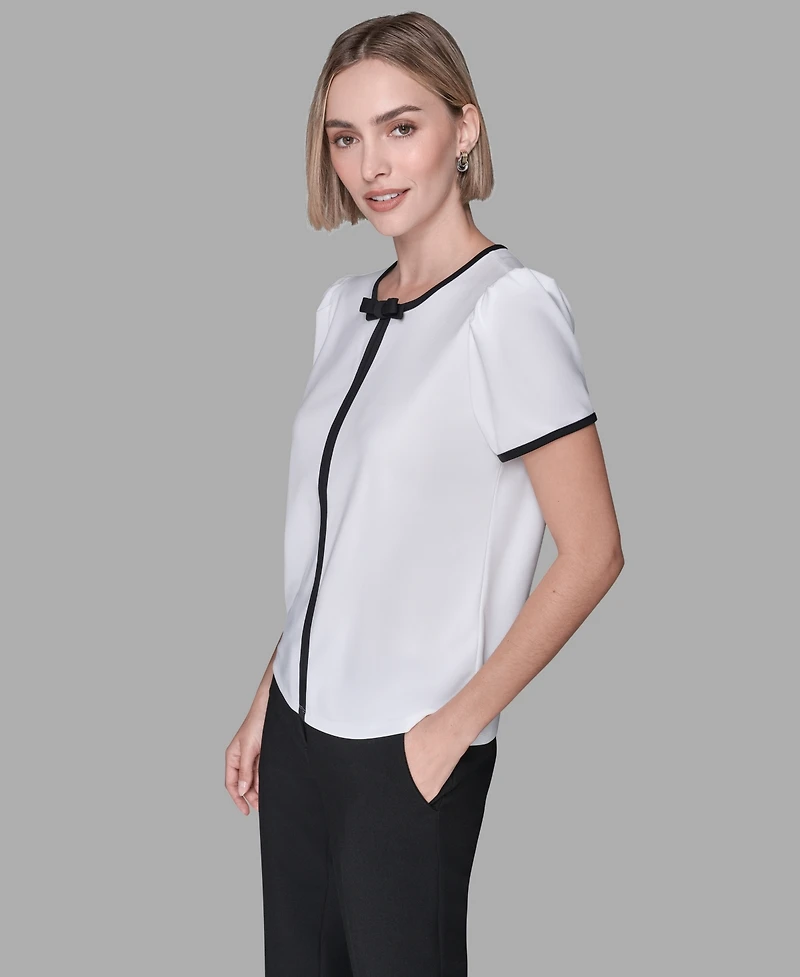 Karl Lagerfeld Paris Women's Short-Sleeve Contrast Piping Top