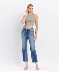 Flying Monkey Women's High Rise Frayed Hem Crop Straight Jeans