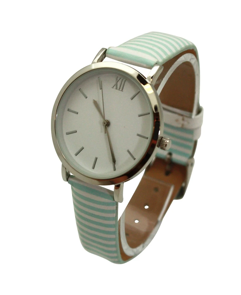 Olivia Pratt Mint Stripped Pastel Colors Faux Leather Women Watch