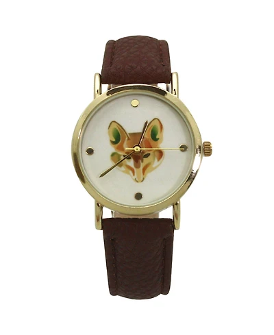 Olivia Pratt Brown Fox Face Leather Strap Watch