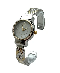Olivia Pratt Detailed Bright Metallic Elegant Cuff Women Watch, Two Tone