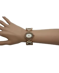 Olivia Pratt Rose Gold Rhinestones and Textured Classy Women Watch