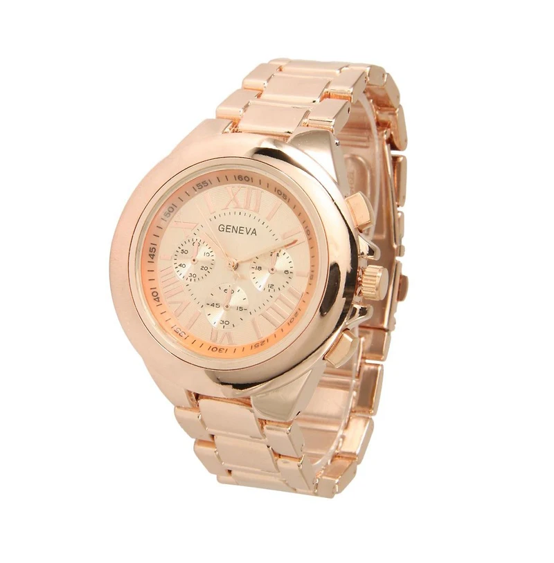 Olivia Pratt Rosegold Bold Bezel 3-Dial Metal Watch