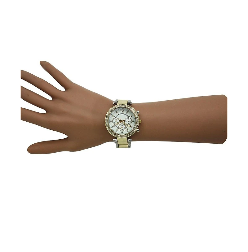 Olivia Pratt Two Tone Rhinestone Bezel Decorative Chronograph Watch