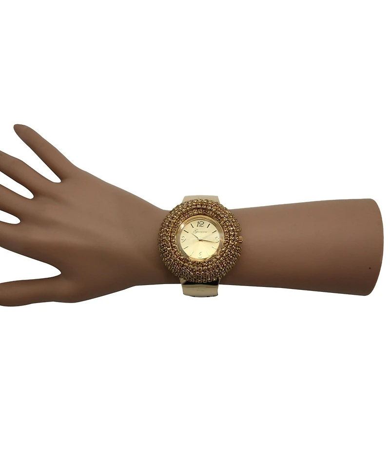 Gold Sparkle Rhinestones Chunky Bangle Women Watch