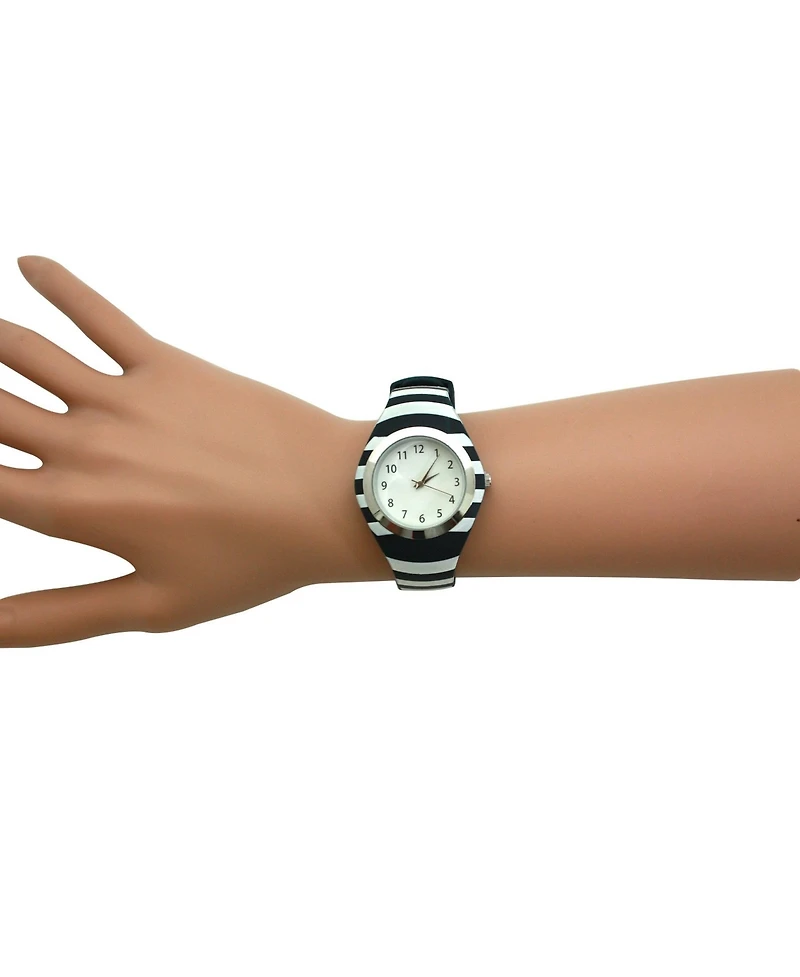Olivia Pratt Black Stripped Silicone Band Women Watch