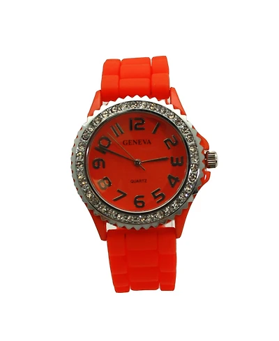 Olivia Pratt Orange Every Day Silicone and Rhinestones Colorful Women Watch