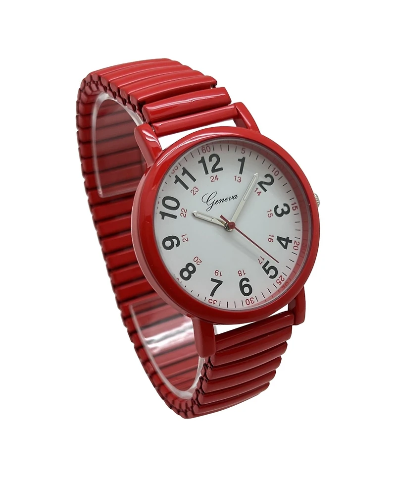 Olivia Pratt Red Bold Numbers and Casual Stretch Band Women Watch