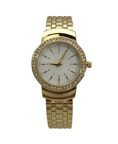 Olivia Pratt Gold Textured And Rhinestone Detal Bangle Watch