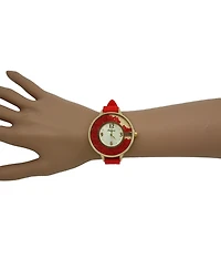 Red Floating Colorful Stones Silicone Strap Watch