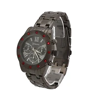 Olivia Pratt Gunmetal Women's Red Rhinestone Detail Boyfriend Metal Watch