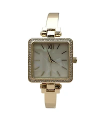 Olivia Pratt Gold Square Face Thin Rhinestone Bezel Bangle Women Watch