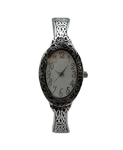 Olivia Pratt Silver Oval Face Elegant Textured Bangle Women Watch