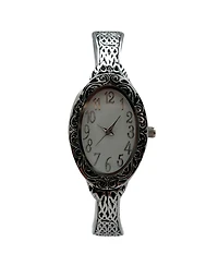 Olivia Pratt Silver Oval Face Elegant Textured Bangle Women Watch