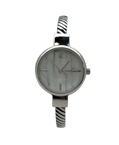 Olivia Pratt Silver Every Day Thin Marble Face Bangle Women Watch