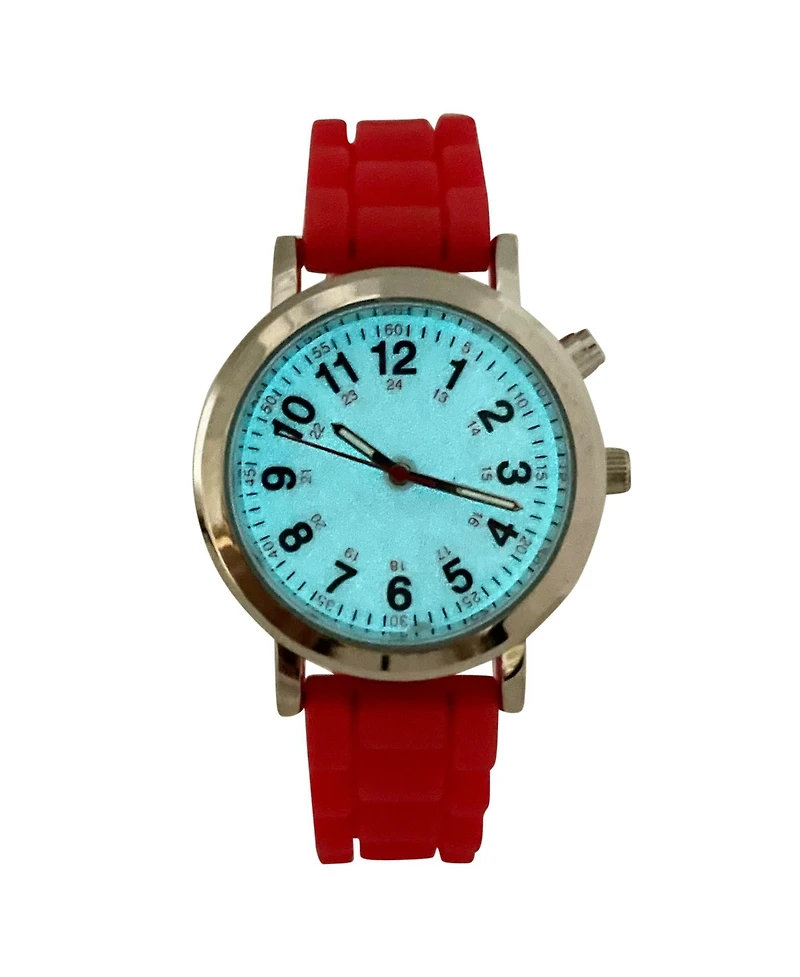 Olivia Pratt Red Luminous Dial Easy Read Medical Professionals Silicone Band Women Watch