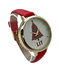 Olivia Pratt Shiny Red Faux Leather Christmas Themed Women Watches