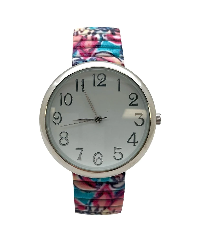 Olivia Pratt Multi Big Dial Easy Reader Watch Printed Elastic Stretch Band Wristwatch Women Watch