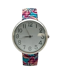 Olivia Pratt Multi Big Dial Easy Reader Watch Printed Elastic Stretch Band Wristwatch Women Watch