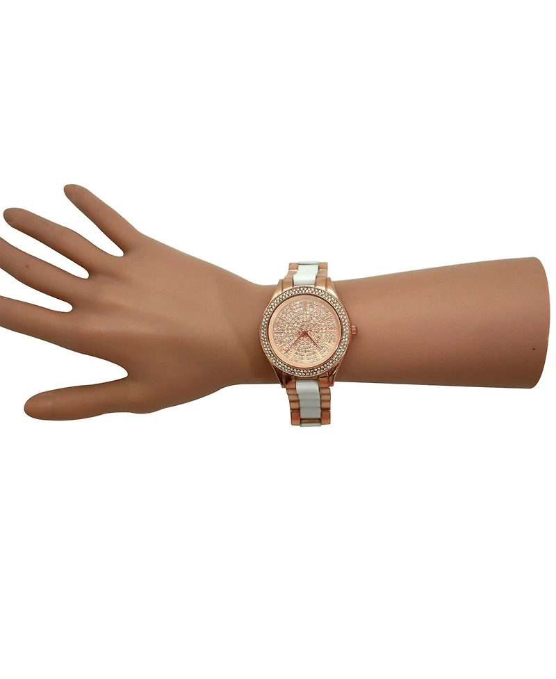 Olivia Pratt White Rose Gold Rhinestones Dial Women Watch