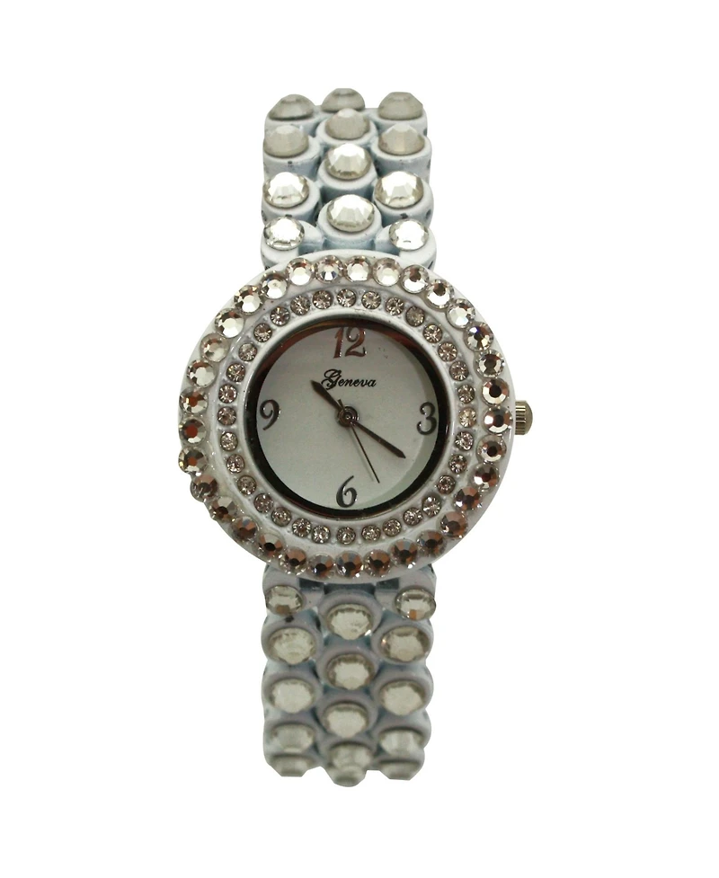 Olivia Pratt White Shiny Rhinestones Metallic Women Watch