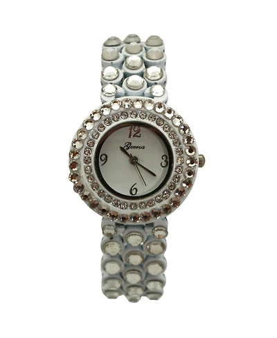 Olivia Pratt White Shiny Rhinestones Metallic Women Watch