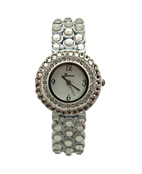 Olivia Pratt White Shiny Rhinestones Metallic Women Watch