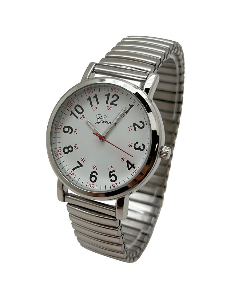 Olivia Pratt Silver Bold Numbers and Casual Stretch Band Women Watch