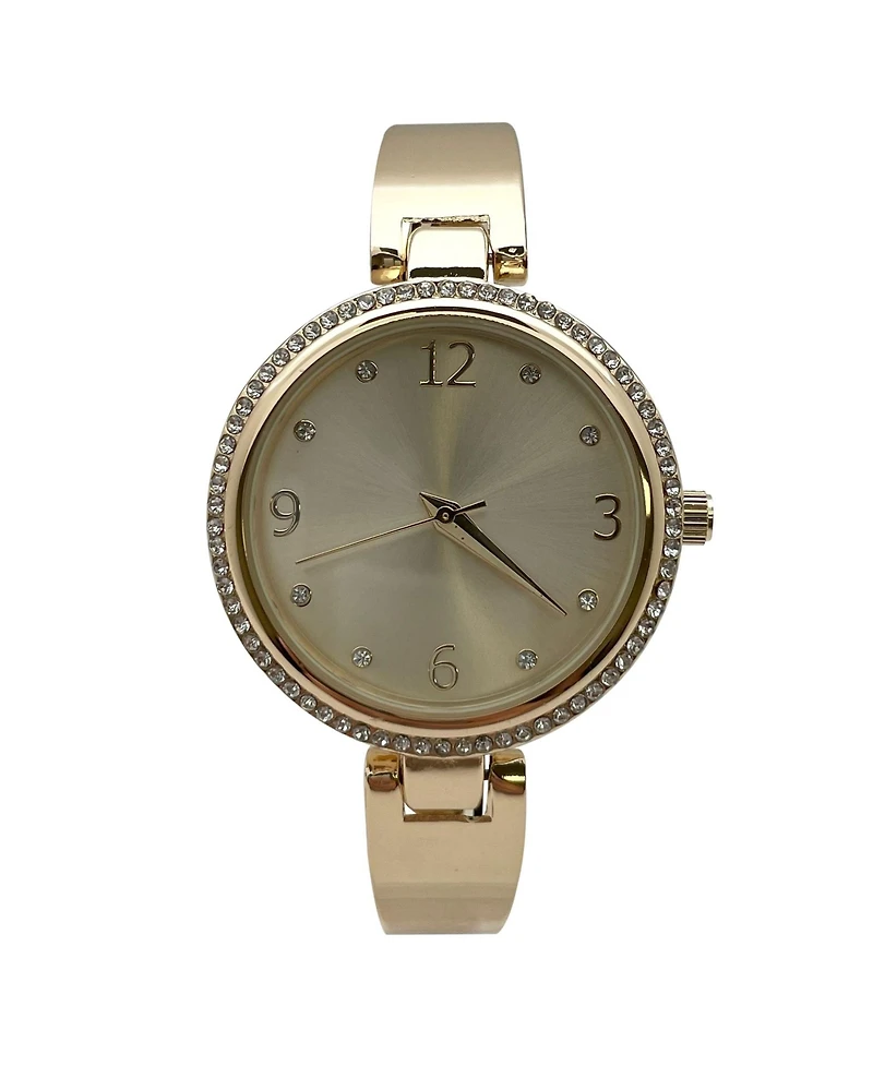 Olivia Pratt Gold Round Face Rhinestone Bezel Soft Bangle Women Watch