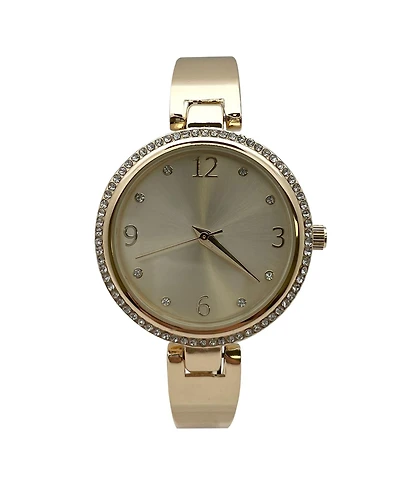 Olivia Pratt Gold Round Face Rhinestone Bezel Soft Bangle Women Watch