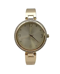 Olivia Pratt Gold Round Face Rhinestone Bezel Soft Bangle Women Watch