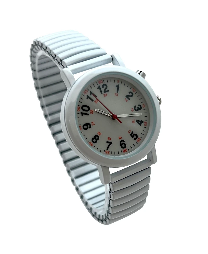 Olivia Pratt White Stretch Band Easy Read Nurse Watch with Second Hand Women Watch