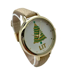 Olivia Pratt Gold Faux Leather Christmas Themed Women Watches