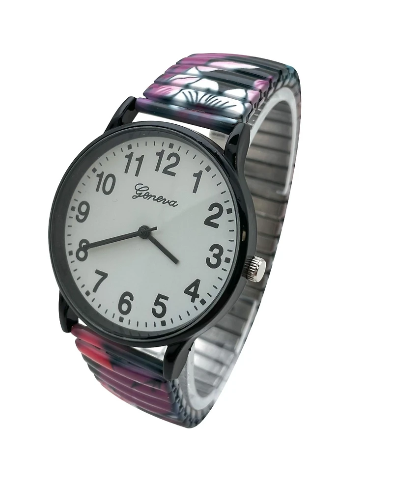 Olivia Pratt Big Dial Easy Reader Watch Abstract Elastic Stretch Band Wristwatch Women Watch